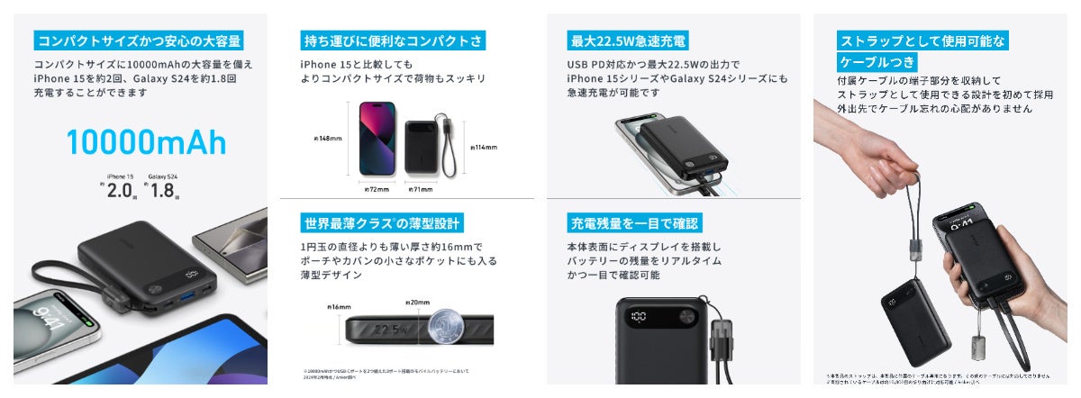 Anker Power Bank 10000mAh 22.5W 薄型設計と製品特徴のプレスリリース画像