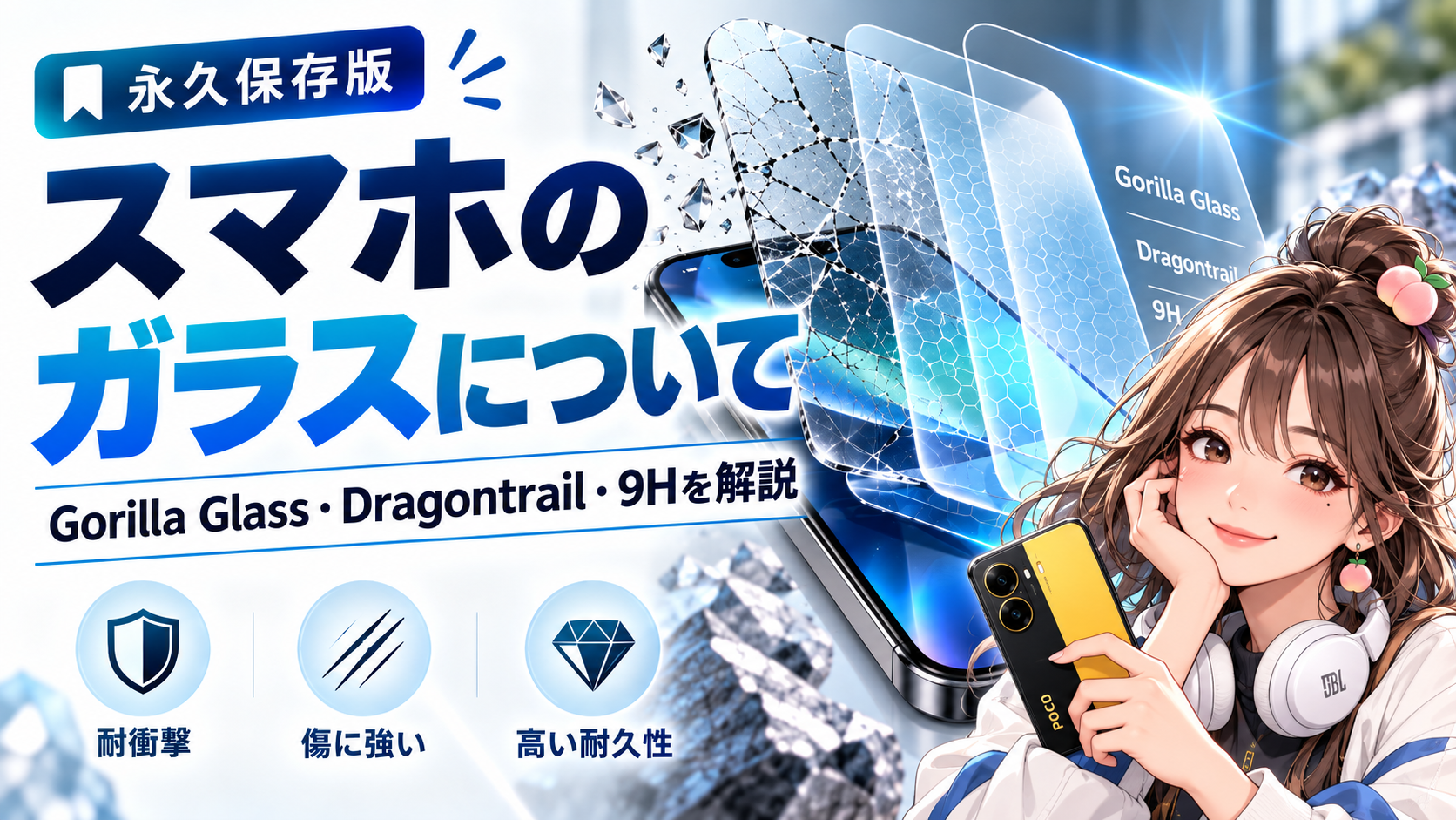 スマホのガラスについて Gorilla Glass・Dragontrail・9Hを解説するガジェオタもものアイキャッチ