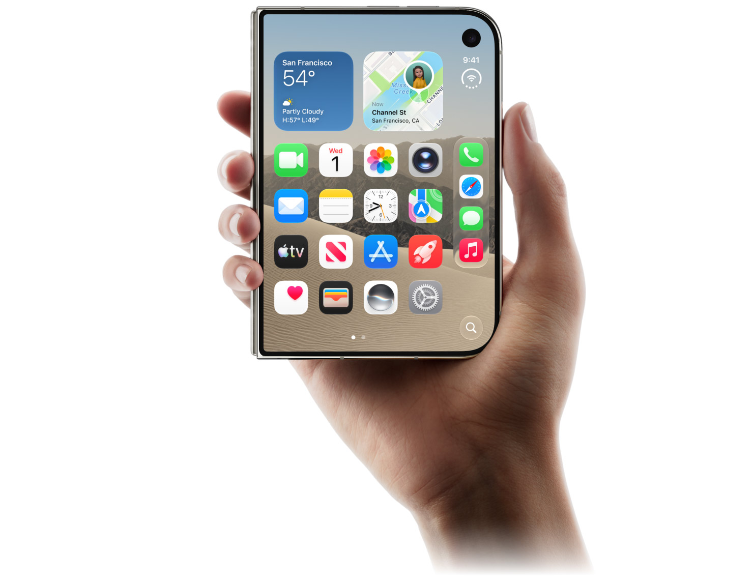 iPhone Duoを手に持った公式製品画像