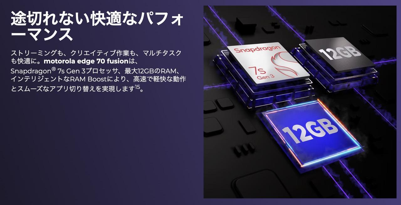motorola edge 70 fusion Snapdragon 7s Gen 3と12GB RAM